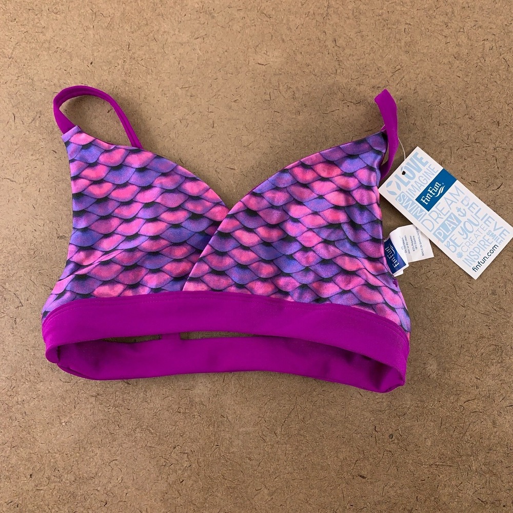 Fin Fun Girls Size Small Asian Magenta Purple Reversible Bikini Top NWT